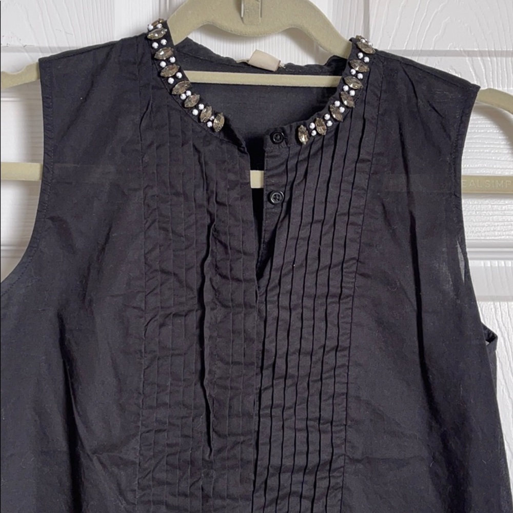 J. Crew Sleeveless Beaded Neck Pleated Top